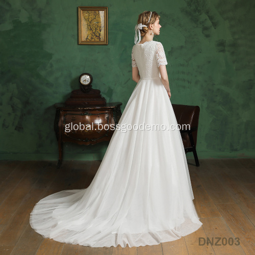 Wedding Dress DNZ $50-$100 Custom Made Bridal Gown Couture Closed Back Classic Church Beautiful Chinese cheap wedding dresses made in china Factory